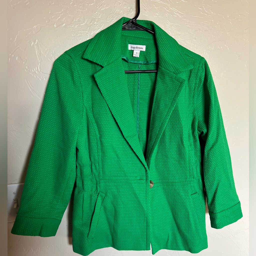Joan Rivers Twill Tweed Blazer Jacket S Kelly Green Button Women